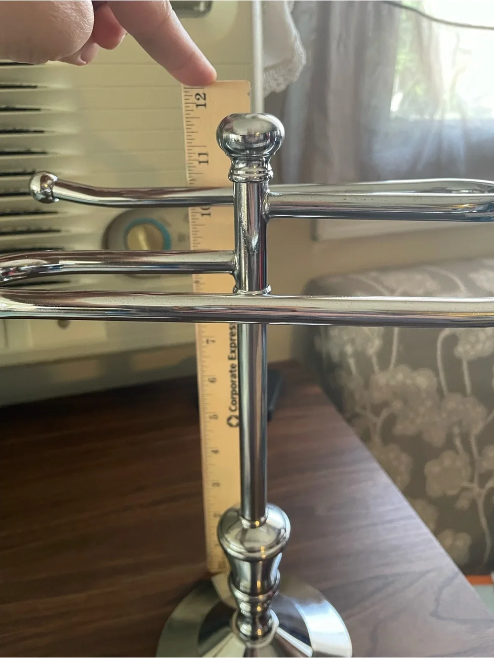 Chrome Double Arm‎ Towel Stand - Polished Silver
